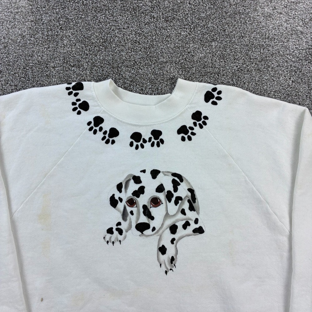 Vintage Dalmatian Dog Sweatshirt Mens XL White Raglan Crewneck Puppy Breed Pet - Picture 2 of 5